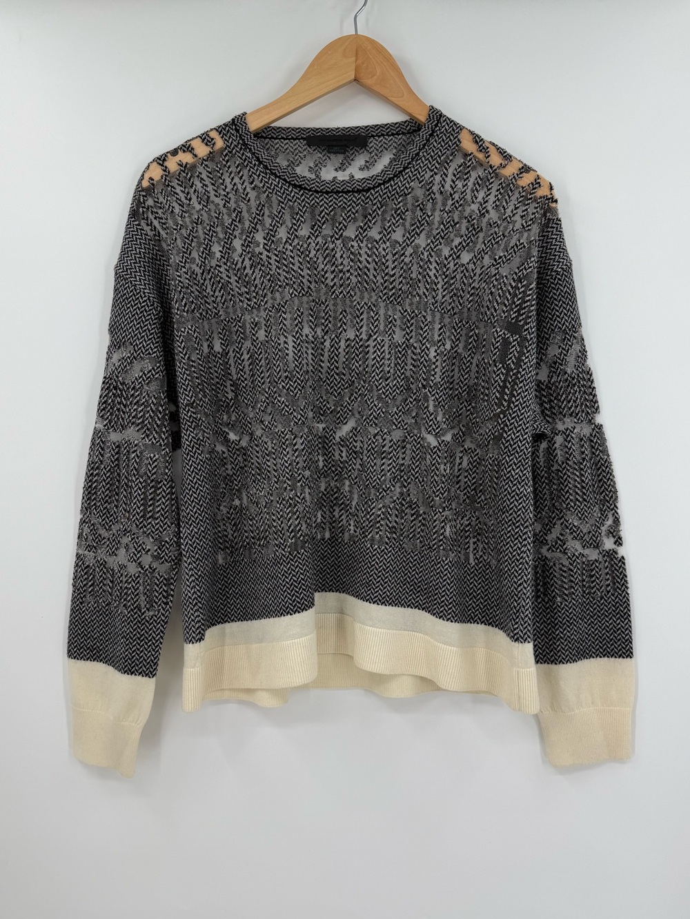 Alexander Wang Burnout Fair Isle Semi Sheer Wool Sweater | Stone | Small